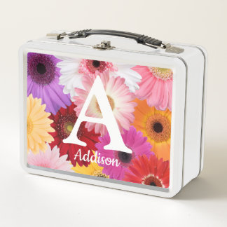 Custom Monogram Daisy Metal Lunch Box