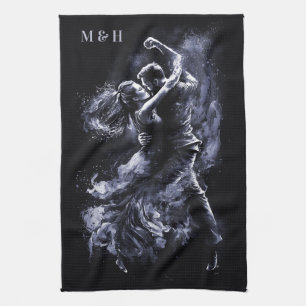 Custom Monogram Dancing Couple Tea Towel