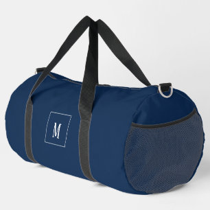 Custom monogram, dark blue all over duffle bag