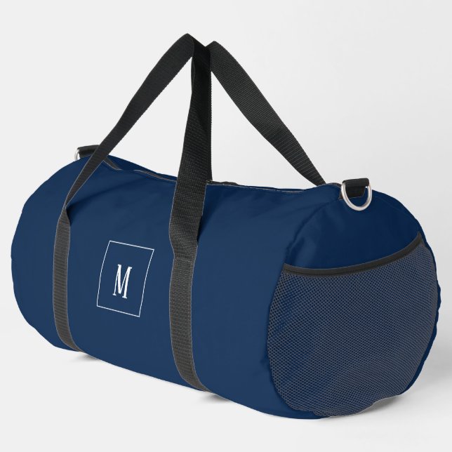 Custom monogram, dark blue all over duffle bag (Right Corner)