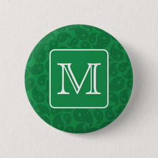 Custom Monogram. Dark Green Paisley Pattern. 6 Cm Round Badge