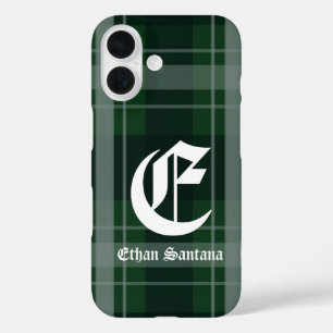 Custom Monogram Dark Green Plaid iPhone 16 Case