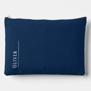Custom monogram, dark navy blue accessory pouch