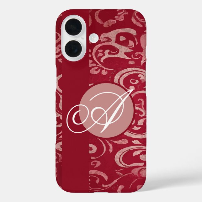 Custom Monogram Dark Red Ornamental Floral Case-Mate iPhone Case (Back)