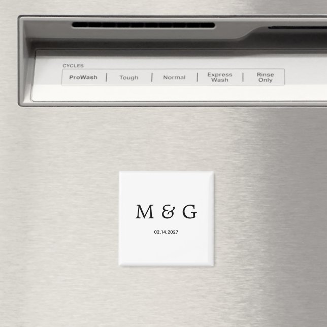 Custom Monogram Date Classic White Stylish Magnet (In Situ (Dishwasher))
