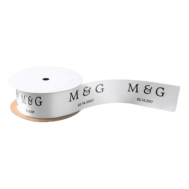 Custom Monogram Date Pattern Classic White Satin Ribbon (Spool)