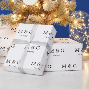 Custom Monogram Date Pattern White Wrapping Paper
