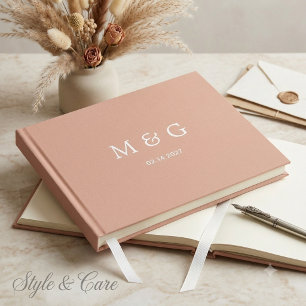 Custom Monogram Date Stylish Dusty Rose Guest Book