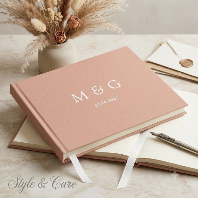 Custom Monogram Date Stylish Dusty Rose Guest Book (Custom Monogram Date Stylish Dusty Rose Guest Book)