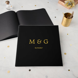 Custom Monogram Date Stylish Modern Black Guest Book