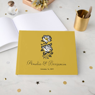 Custom Monogram Date with Rose Mark Metallic Gold Guest Book