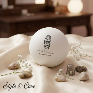 Custom Monogram Date with Rose Romantic Ping Pong Ball