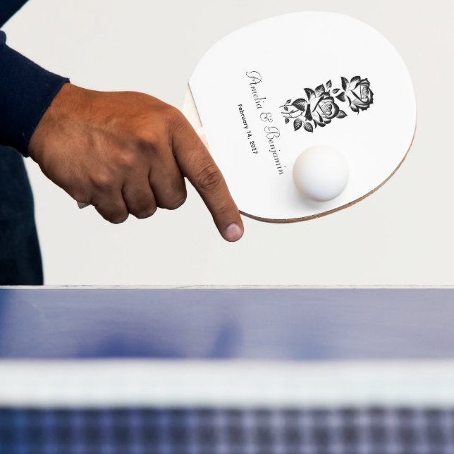 Custom Monogram Date with Rose Unique Stylish Ping Pong Paddle (Insitu)
