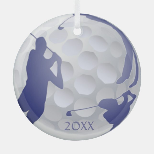 Custom Monogram Dated Golf Sport Hobby  Glass Tree Decoration (Front)