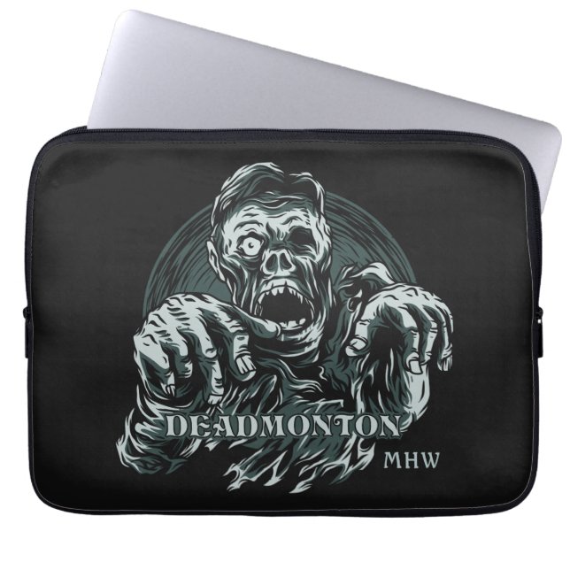 Custom monogram DEADMONTON laptop sleeves (Front)