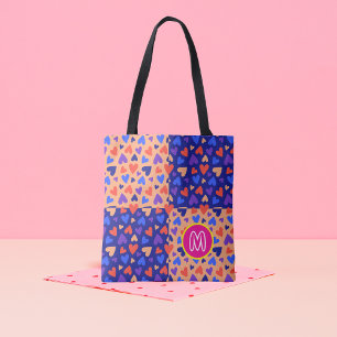 Custom Monogram Decora Kawaii Hearts Maximalist Tote Bag