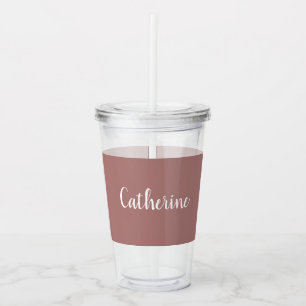 Custom monogram, deep dusty pink rose acrylic tumbler