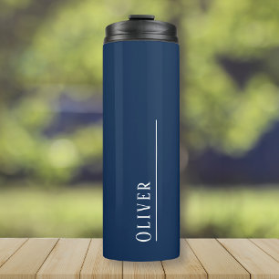 Custom monogram, deep navy blue thermal tumbler