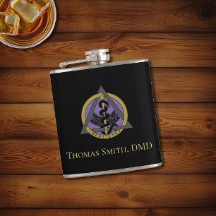 Custom Monogram Dentist Emblem Hip Flask