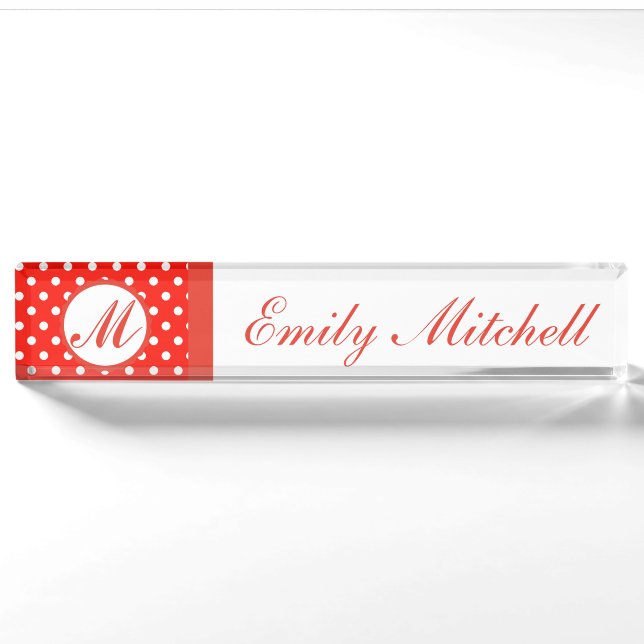 Custom Monogram dots Desk Name Plate Nameplate (Front)