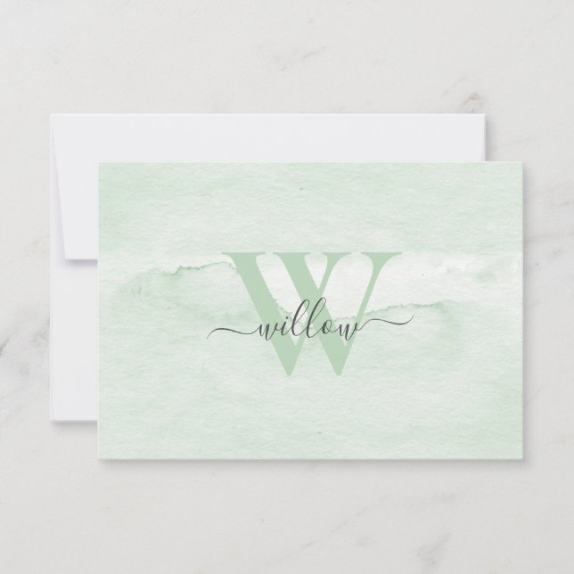 Custom Monogram Dusty Green Watercolor Family Thank You Card (Front)