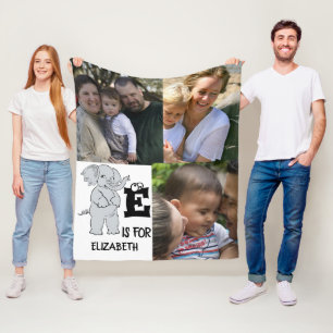 Custom monogram E is for cute colorful Elephant Fleece Blanket