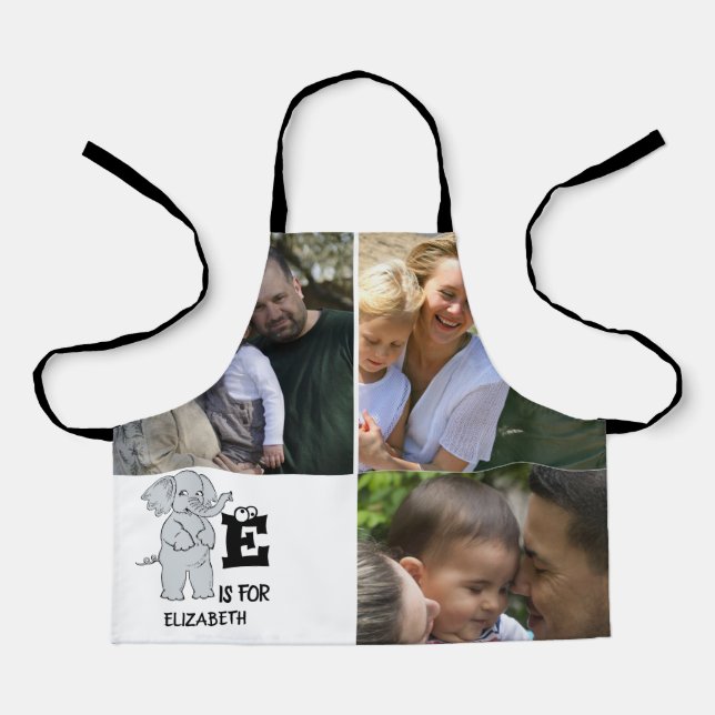 Custom monogram E is for cute colourful Elephant Apron (Front)