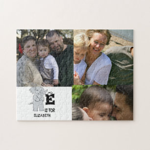 Custom monogram E is for cute colourful Elephant Jigsaw Puzzle