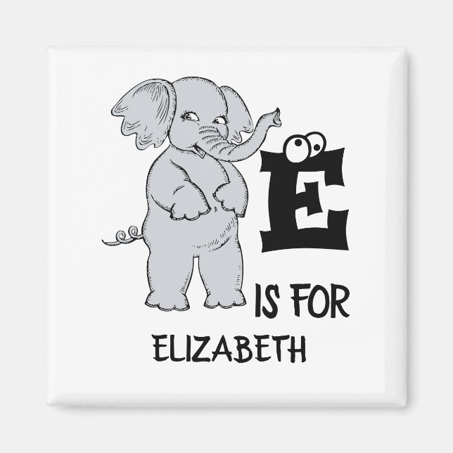 Custom monogram E is for cute colourful Elephant Magnet (Front)