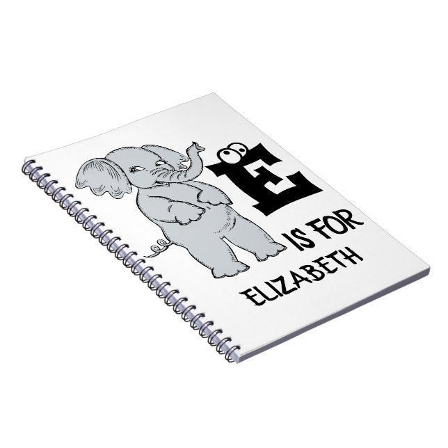 Custom monogram E is for cute colourful Elephant Notebook (Right Side)