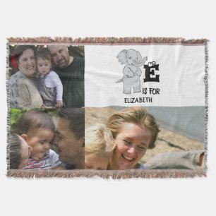 Custom monogram E is for cute colourful Elephant Throw Blanket
