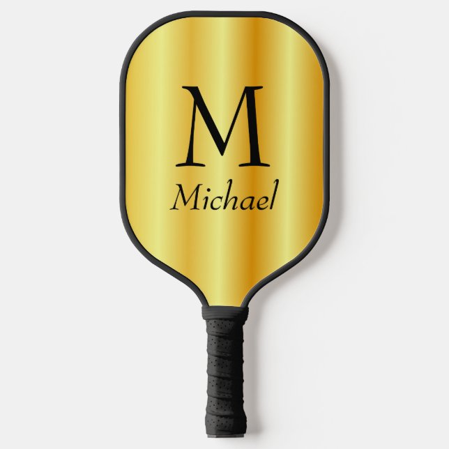 Custom Monogram Elegant Faux Gold Double Sided Pickleball Paddle (Front)