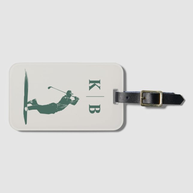 Custom Monogram Elegant Green Personalised Golf Luggage Tag (Front Horizontal)