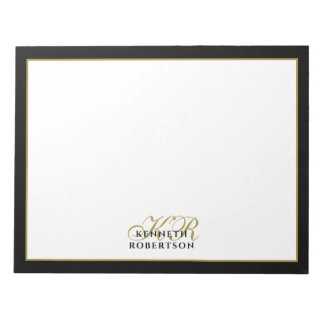 Custom Monogram Elegant Minimalist Black Gold Men Notepad