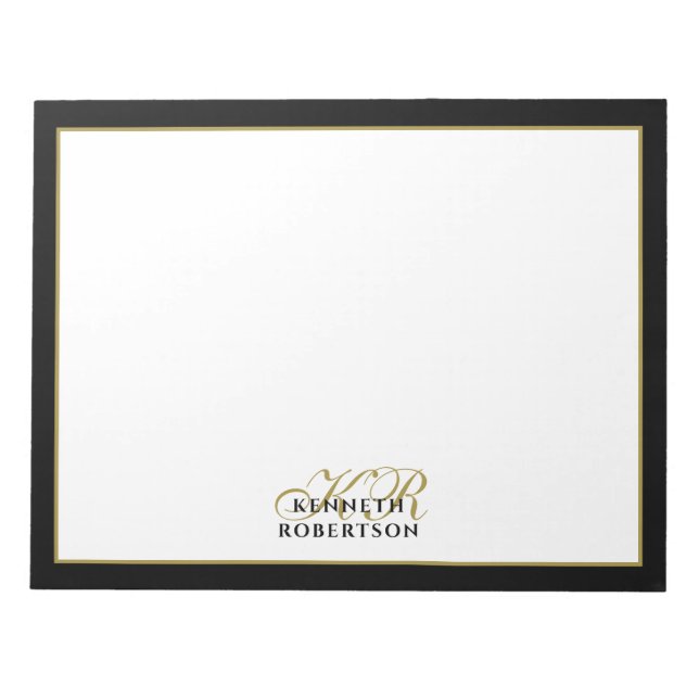 Custom Monogram Elegant Minimalist Black Gold Men  Notepad (Front)
