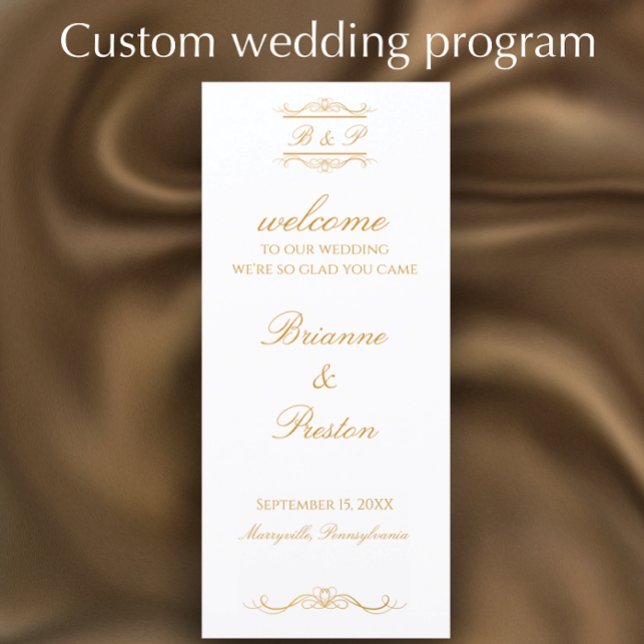 Custom Monogram Elegant Modern Gold Wedding Programme (Customize this elegant monogram wedding program with your own golden script words
)