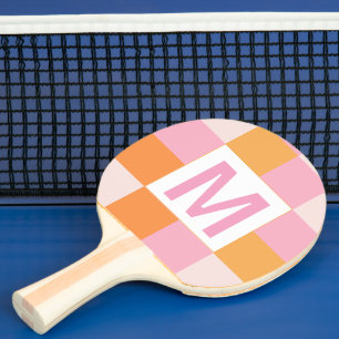Custom monogram Elegant pink geometric pattern  Ping Pong Paddle
