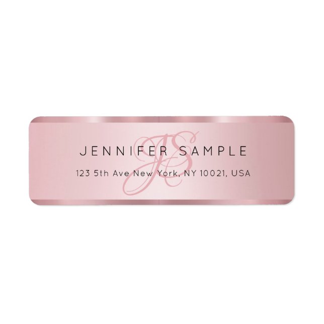 Custom Monogram Elegant Rose Gold Return Address (Front)