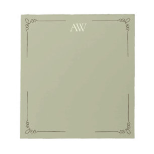 Custom Monogram Elegant Sage Green Initial Notepad
