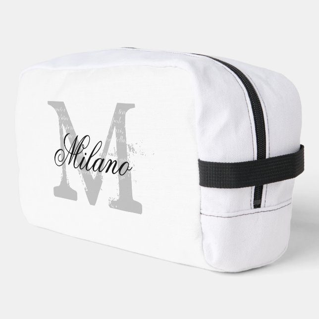 Custom monogram elegant typography toiletry bag (Left Corner)