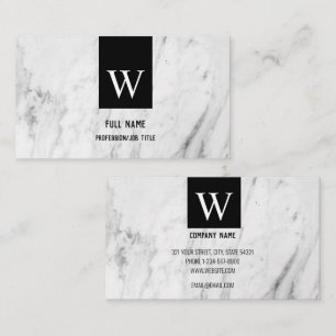 Custom Monogram Elegant White Marble Professional  Business Card