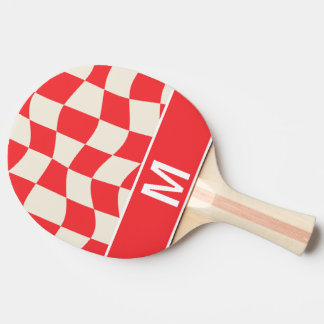 Custom monogram elegant white red squares pattern ping pong paddle