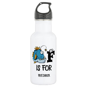 Custom monogram F is for Fish cartoon illustration 532 Ml Water Bottle