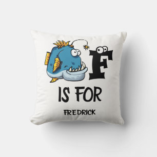 Custom monogram F is for Fish cartoon illustration Cushion