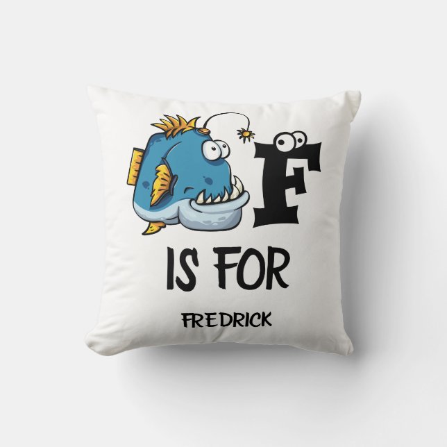 Custom monogram F is for Fish cartoon illustration Cushion (Front)