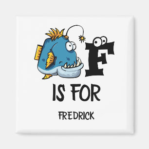 Custom monogram F is for Fish cartoon illustration Magnet