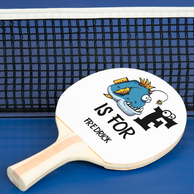 Custom monogram F is for Fish cartoon illustration Ping Pong Paddle (Insitu)