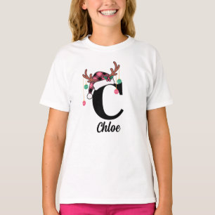 Custom Monogram Family Christmas Plaid Santa Hat T-Shirt