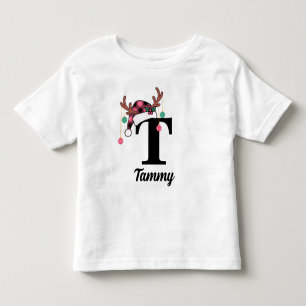 Custom Monogram Family Christmas Plaid Santa Hat Toddler T-Shirt
