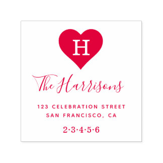 Custom Monogram, Family Name & Return Address Red Self-inking Stamp